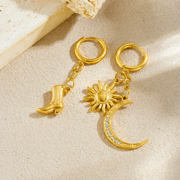 Wholesale Women's Ins Style Minimalist Goldplated Stainless Steel Star Pattern Earrings And Pendant Jewelry With Cowboy Boots Design