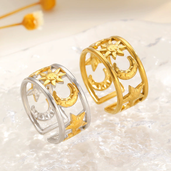 Wholesale Women's Ins Style Minimalist Heart Shape Electroplated Stainless Steel Openended Diamondencrusted Hollow Ring
