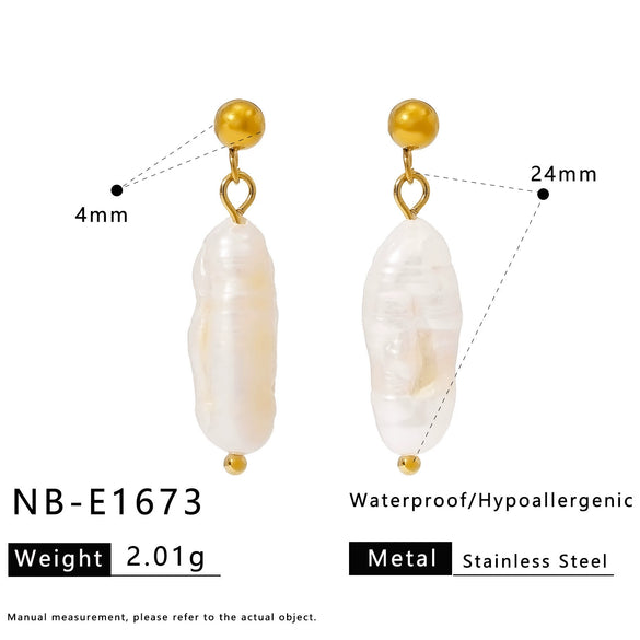 Wholesale Women's Ins Style Minimalist Star Pattern Stainless Steel Earrings With Shell And Pearl Pendant 18K Gold Plated