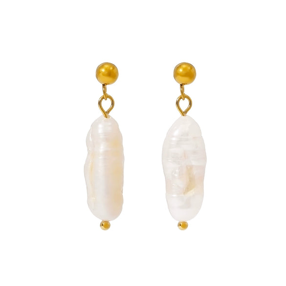 Wholesale Women's Ins Style Minimalist Star Pattern Stainless Steel Earrings With Shell And Pearl Pendant 18K Gold Plated
