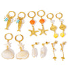 Wholesale Women's Ins Style Minimalist Star Pattern Stainless Steel Earrings With Shell And Pearl Pendant 18K Gold Plated