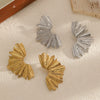Wholesale Women's Ins Style Pleated Texture Titanium Steel And Stainless Steel Leaf Earrings With Pvd Furnace Vacuum Real Gold Plating