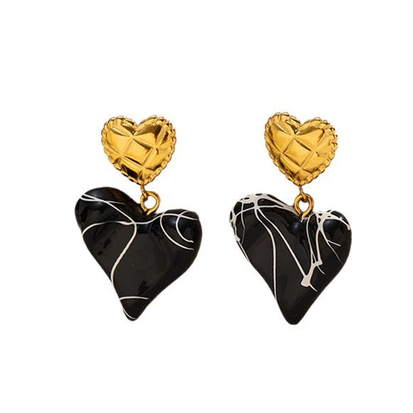 Wholesale Women's Ins Style Real Gold Plated Asymmetrical Heart And Saturn Titanium Steel And Stainless Steel Earrings