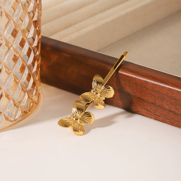 Wholesale Women's Ins Style Stainless Steel Electroplated Butterfly Hairpin Hair Accessories