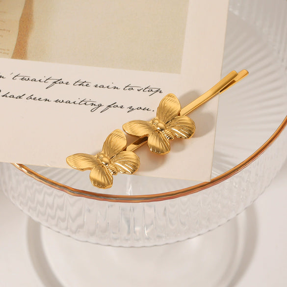 Wholesale Women's Ins Style Stainless Steel Electroplated Butterfly Hairpin Hair Accessories