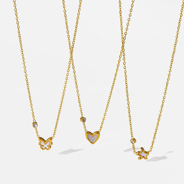 Wholesale Women's Ins Style Stainless Steel Necklace With Pvd Furnace Vacuum Real Gold Plating Star Heart And Butterfly Pendants Oshaped Chain