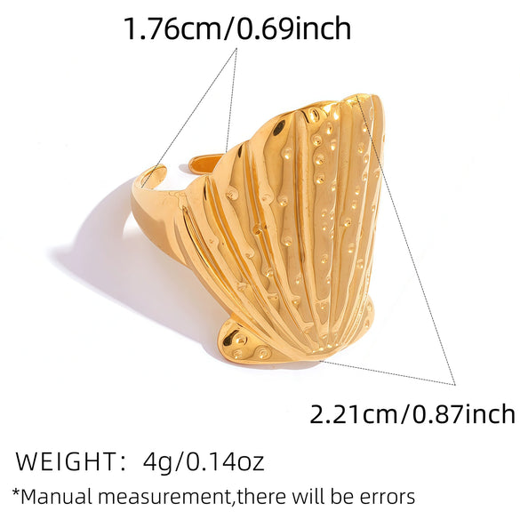 Wholesale Women's Ins Style Stainless Steel Starfish And Shell Design Rings With Pvd Furnace Vacuum Real Gold Plating