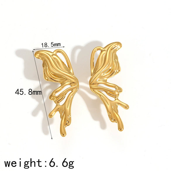 Wholesale Women's Ins Style Titanium Steel And 18K Gold Bow Shaped Electroplated Butterfly Three Dimensional Earrings