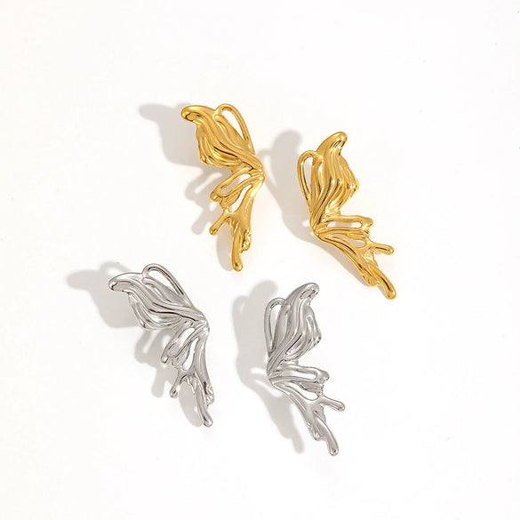 Wholesale Women's Ins Style Titanium Steel And 18K Gold Bow Shaped Electroplated Butterfly Three Dimensional Earrings