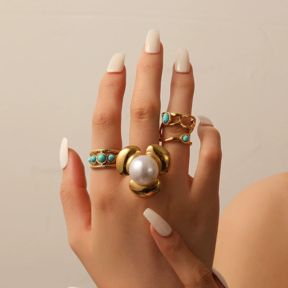 Wholesale Women's Ins Style Titanium Steel Flower Opening Ring With Electroplating