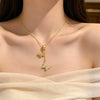 Wholesale Women's Insect Pattern Titanium Steel Electroplated Necklace With Copper Inlaid Zircon Pendant And Oshaped Chain