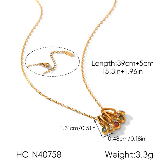 Wholesale Women's Insstyle Geometric Stainless Steel Electroplated Clavicle Necklace With Colorful Zircon Pendant