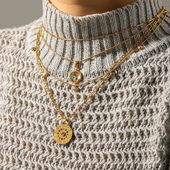 Wholesale Women's Insstyle Geometric Zodiac Sign Gold Plated Stainless Steel Pendant Necklace