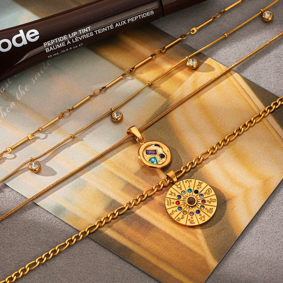 Wholesale Women's Insstyle Geometric Zodiac Sign Gold Plated Stainless Steel Pendant Necklace