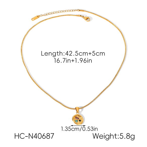 Wholesale Women's Insstyle Geometric Zodiac Sign Gold Plated Stainless Steel Pendant Necklace