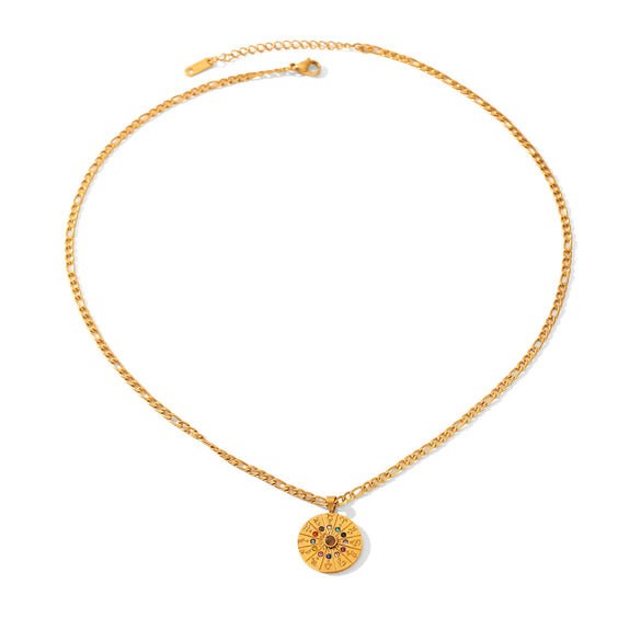 Wholesale Women's Insstyle Geometric Zodiac Sign Gold Plated Stainless Steel Pendant Necklace