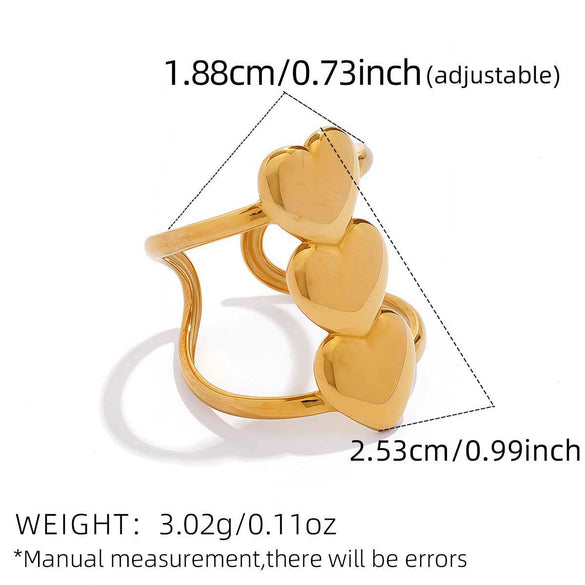 Wholesale Women's Insstyle Heartshaped Open Stainless Steel Rings With Pvd Furnace Vacuum Real Gold Plating
