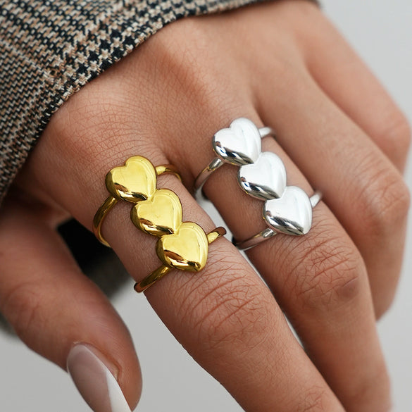 Wholesale Women's Insstyle Heartshaped Open Stainless Steel Rings With Pvd Furnace Vacuum Real Gold Plating