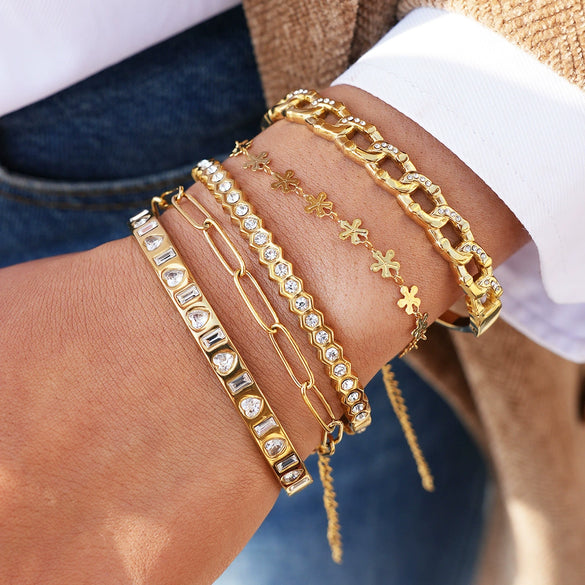 Wholesale Women's Insstyle Stainless Steel Bracelet With Real Gold Plating And Heartshaped Floral And Geometric Patterns