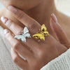 Wholesale Women's Insstyle Stainless Steel Butterfly And Bow Pattern Rings With Pvd Furnace Vacuum Real Gold Plating