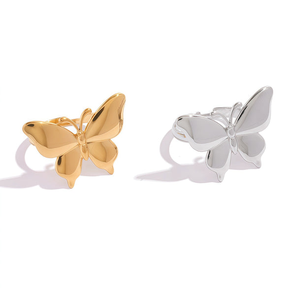 Wholesale Women's Insstyle Stainless Steel Butterfly And Bow Pattern Rings With Pvd Furnace Vacuum Real Gold Plating