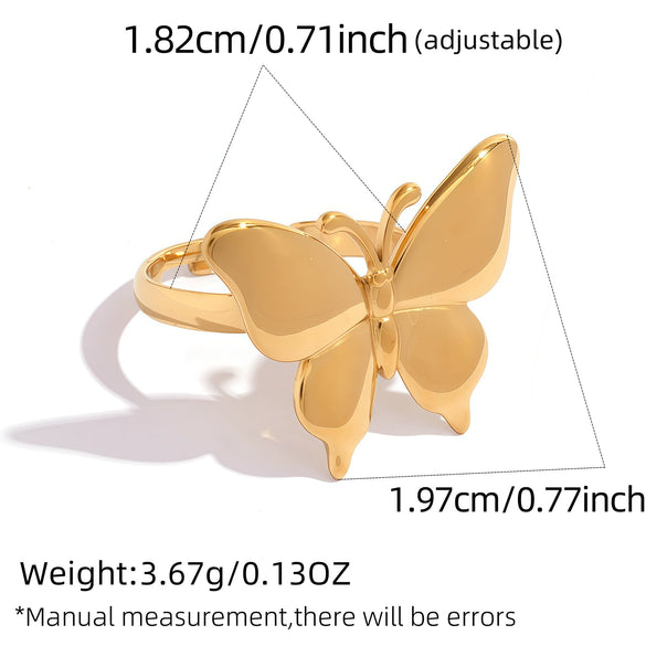 Wholesale Women's Insstyle Stainless Steel Butterfly And Bow Pattern Rings With Pvd Furnace Vacuum Real Gold Plating