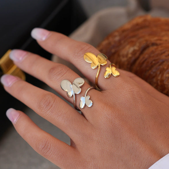 Wholesale Women's Insstyle Stainless Steel Butterfly Rings With Pvd Furnace Vacuum Real Gold Plating