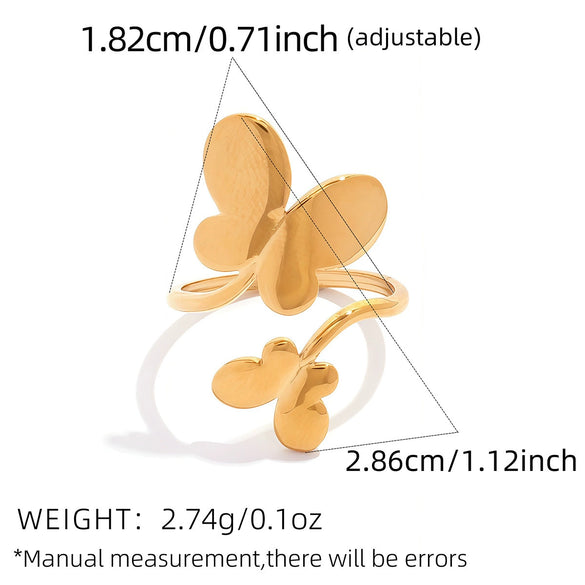 Wholesale Women's Insstyle Stainless Steel Butterfly Rings With Pvd Furnace Vacuum Real Gold Plating