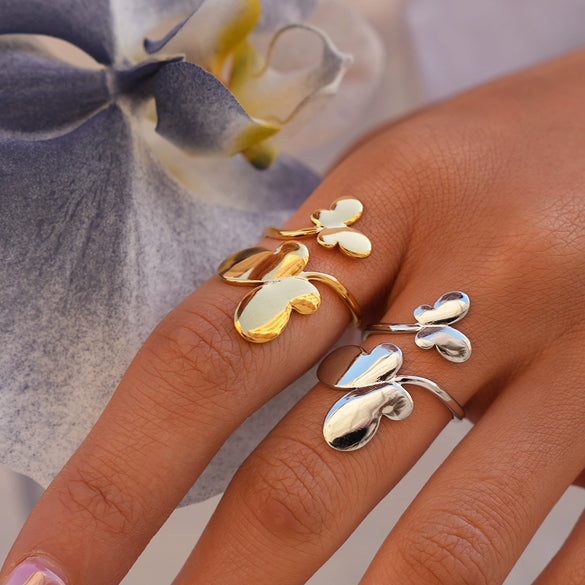 Wholesale Women's Insstyle Stainless Steel Butterfly Rings With Pvd Furnace Vacuum Real Gold Plating
