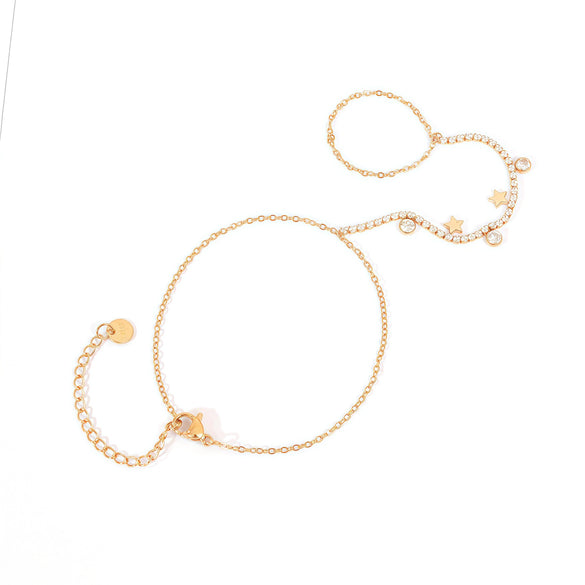 Wholesale Women's Insstyle Star Pattern Stainless Steel Real Gold Plated Bracelet With Star Zircon