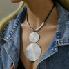 Wholesale Women's Iron Double Round Pendant Necklace With Exaggerated Geometric Pattern And Rope Chain Electroplated