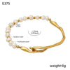 Wholesale Women's Irregular Baroque Freshwater Pearl And Stainless Steel Bracelet With Geometric Design And Electroplating