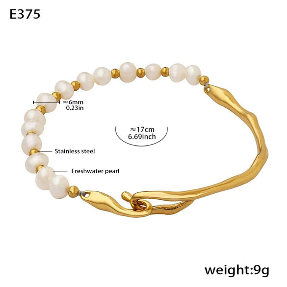 Wholesale Women's Irregular Baroque Freshwater Pearl And Stainless Steel Bracelet With Geometric Design And Electroplating