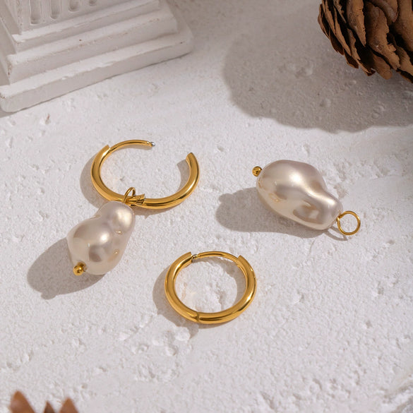 Wholesale Women's Irregular Baroque Geometric Light Luxury Minimalist Stainless Steel Pvd Furnace Vacuum Real Gold Plated Pearl Earrings Jewelry