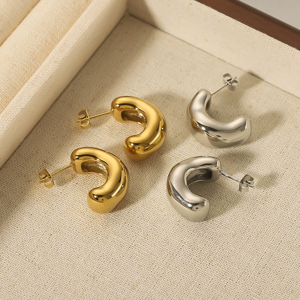Wholesale Women's Irregular C Shaped Stainless Steel Earrings With 18K Gold Plated Geometric Design