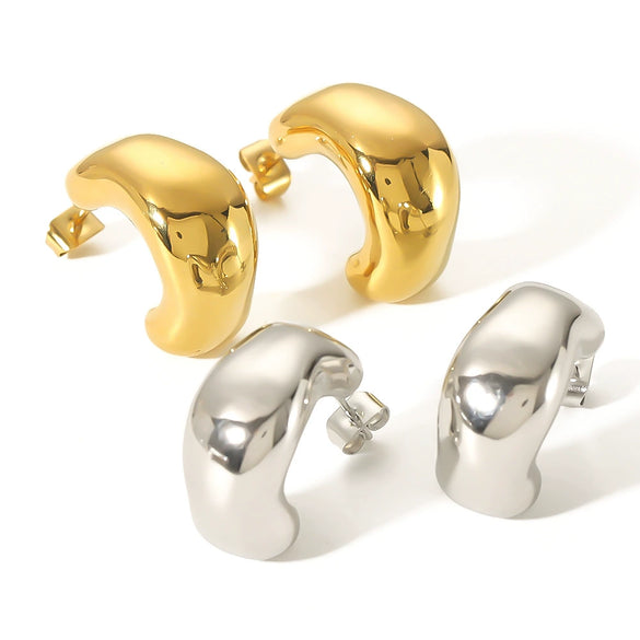 Wholesale Women's Irregular C Shaped Stainless Steel Earrings With 18K Gold Plated Geometric Design