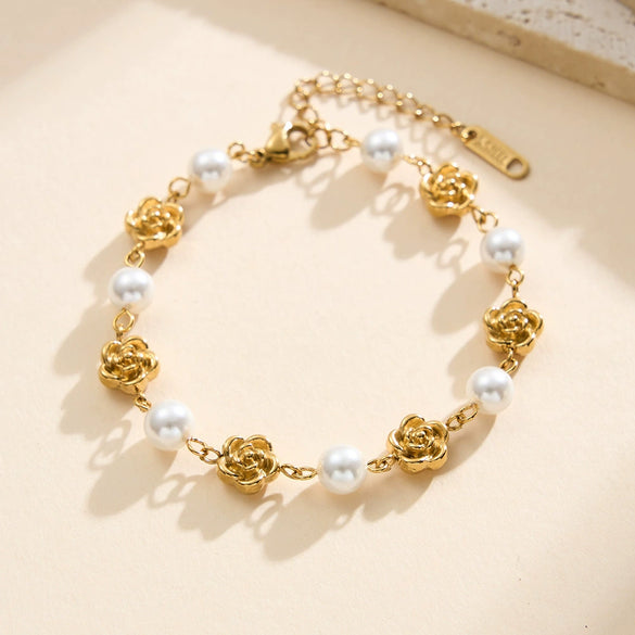 Wholesale Women's Irregular Freshwater Pearl Geometric Stainless Steel Vacuum Plated Adjustable Bracelet