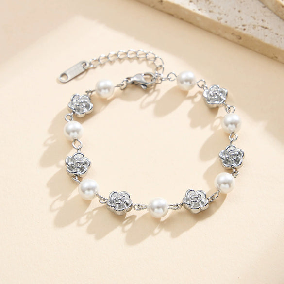Wholesale Women's Irregular Freshwater Pearl Geometric Stainless Steel Vacuum Plated Adjustable Bracelet