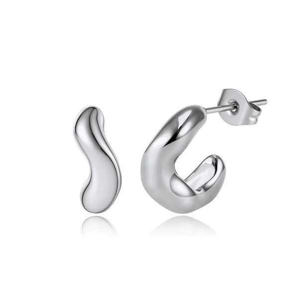 Wholesale Women's Irregular Geometric Cshaped Stainless Steel And 925 Silver Earrings With 18K Gold Electroplating Original Design