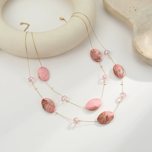 Wholesale Women's Irregular Geometric Resin And 18K Gold Electroplated Multilayered Necklace For Autumn And Winter