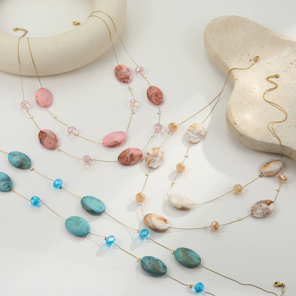 Wholesale Women's Irregular Geometric Resin And 18K Gold Electroplated Multilayered Necklace For Autumn And Winter