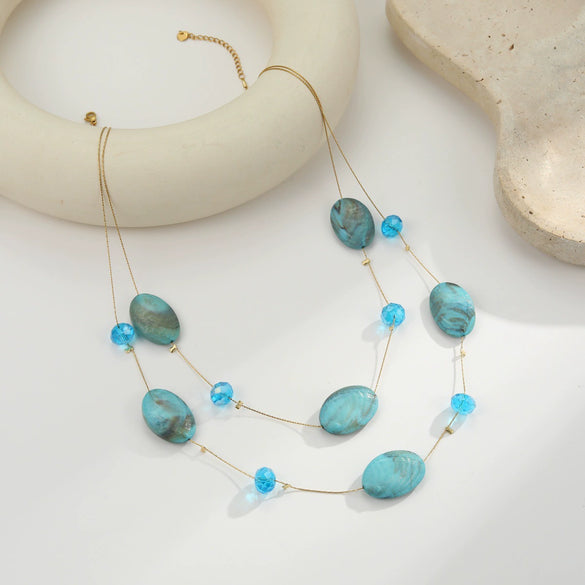 Wholesale Women's Irregular Geometric Resin And 18K Gold Electroplated Multilayered Necklace For Autumn And Winter