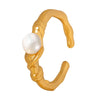 Wholesale Women's Irregular Geometric Titanium Steel Ring Inlaid With Natural Freshwater Pearl Electroplated