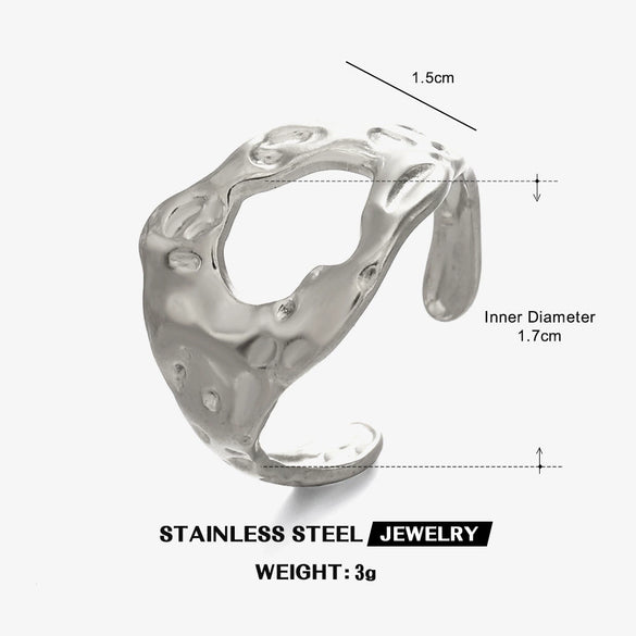 Wholesale Women's Irregular Hammer Geometric Stainless Steel Ring With 18K Gold Plated Vacuum Electroplating