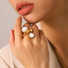 Wholesale Women's Irregular Pearl Gold Stainless Steel Geometric Openended Rings With Electroplating