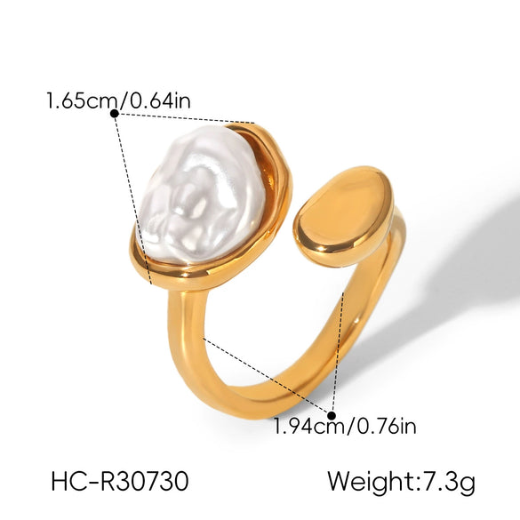 Wholesale Women's Irregular Pearl Gold Stainless Steel Geometric Openended Rings With Electroplating
