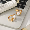 Wholesale Women's Irregular Pearl Gold Stainless Steel Geometric Openended Rings With Electroplating