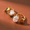 Wholesale Women's Irregular Pearl Gold Stainless Steel Geometric Openended Rings With Electroplating