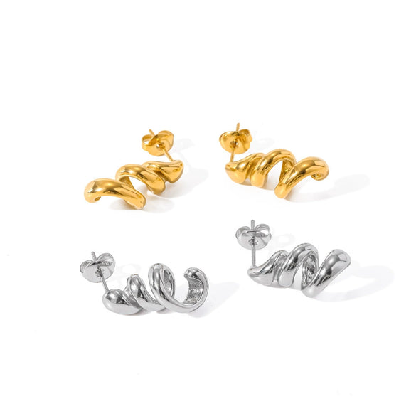 Wholesale Women's Irregular Twisted Spiral Geometric Stainless Steel Earrings With Pvd Furnace Vacuum Real Gold Plating