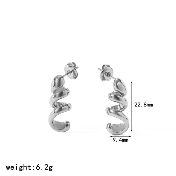 Wholesale Women's Irregular Twisted Spiral Geometric Stainless Steel Earrings With Pvd Furnace Vacuum Real Gold Plating